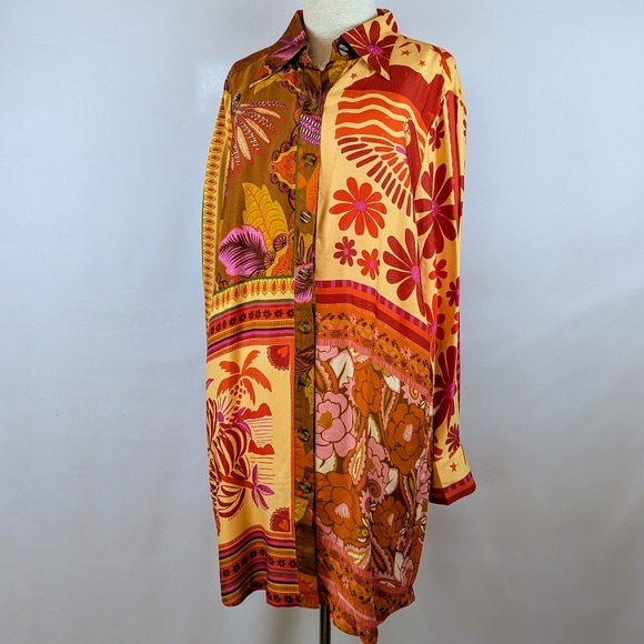 FARM Rio Button Front Long Sleeve Oversized Forest Mixed Scarves Multi M NWT - Picture 11 of 16